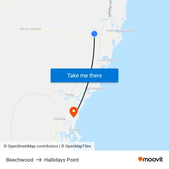 Beechwood to Hallidays Point map
