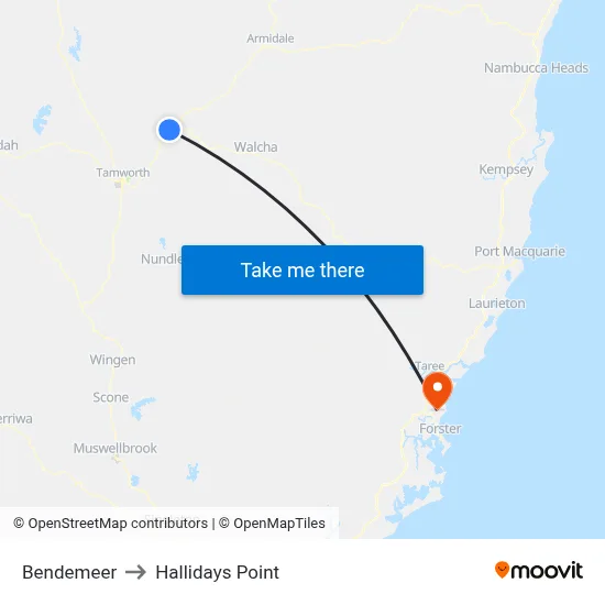 Bendemeer to Hallidays Point map