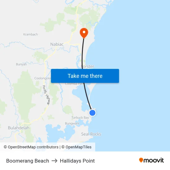 Boomerang Beach to Hallidays Point map