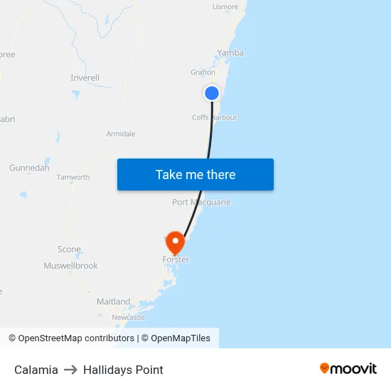 Calamia to Hallidays Point map