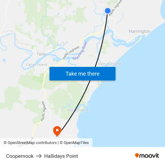 Coopernook to Hallidays Point map