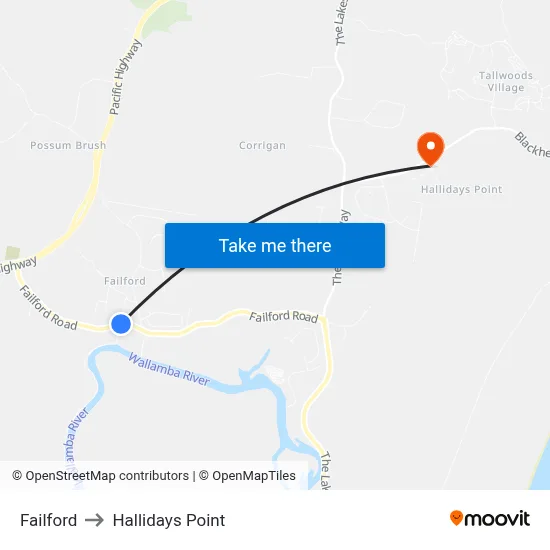 Failford to Hallidays Point map