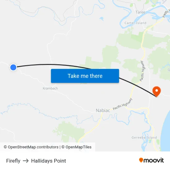 Firefly to Hallidays Point map