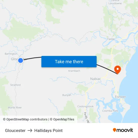 Gloucester to Hallidays Point map
