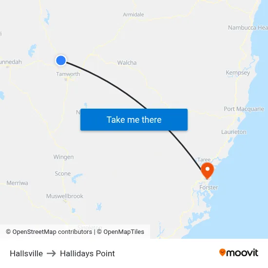 Hallsville to Hallidays Point map