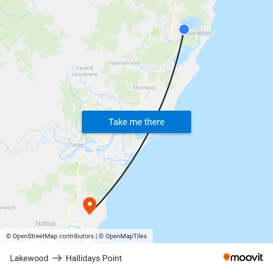 Lakewood to Hallidays Point map