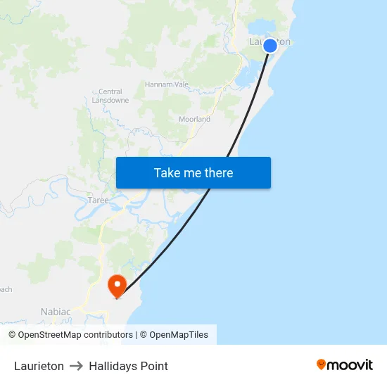 Laurieton to Hallidays Point map