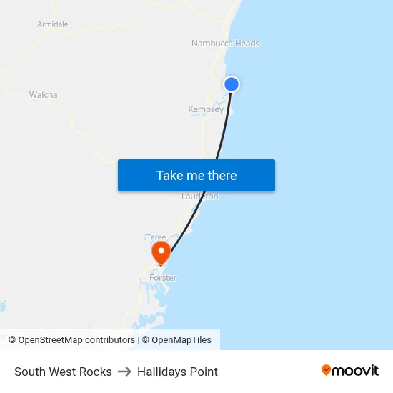 South West Rocks to Hallidays Point map