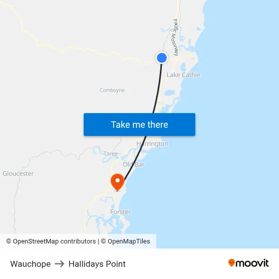 Wauchope to Hallidays Point map