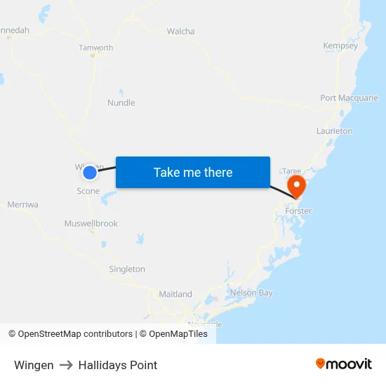 Wingen to Hallidays Point map