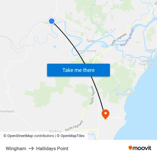 Wingham to Hallidays Point map