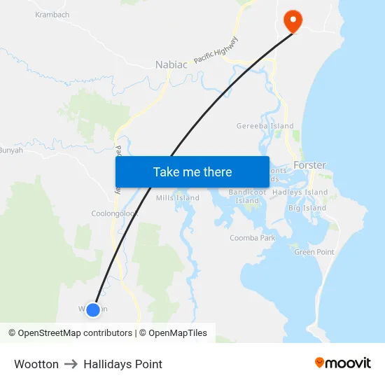 Wootton to Hallidays Point map