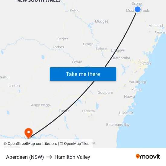 Aberdeen (NSW) to Hamilton Valley map