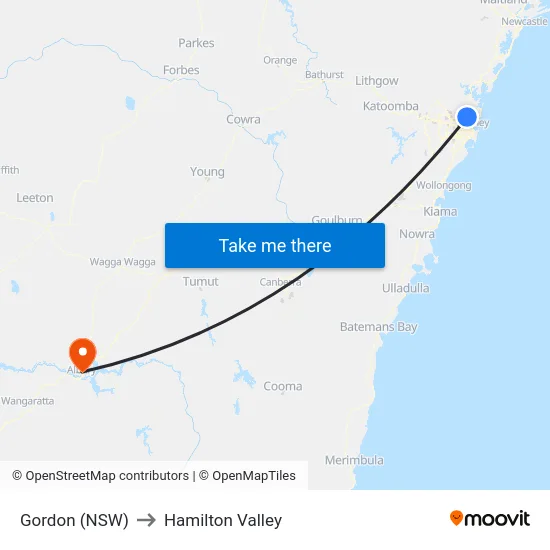 Gordon (NSW) to Hamilton Valley map