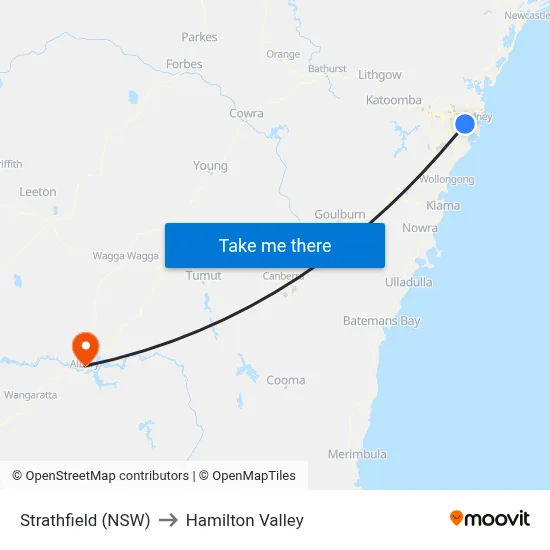 Strathfield (NSW) to Hamilton Valley map