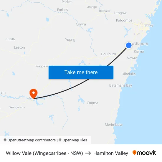 Willow Vale (Wingecarribee - NSW) to Hamilton Valley map