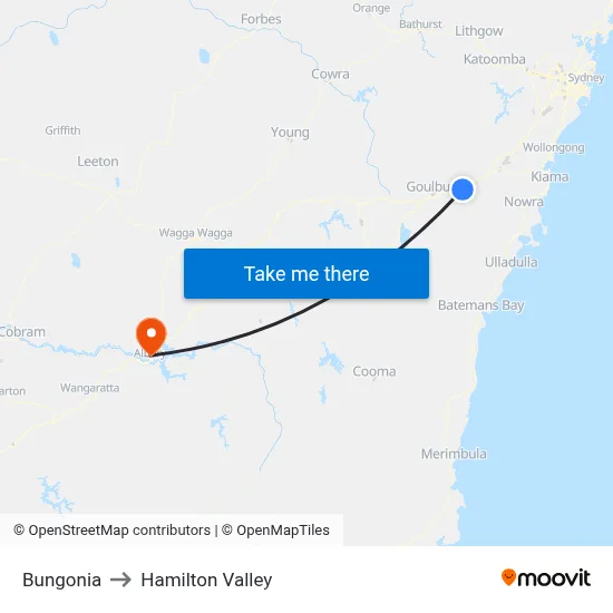 Bungonia to Hamilton Valley map