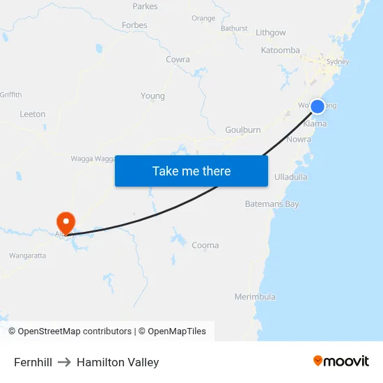 Fernhill to Hamilton Valley map