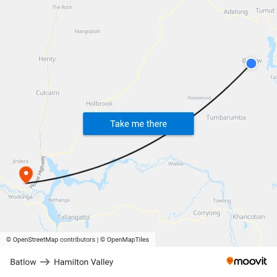 Batlow to Hamilton Valley map