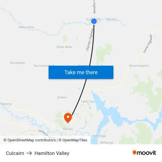 Culcairn to Hamilton Valley map