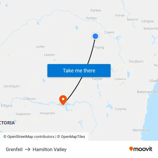 Grenfell to Hamilton Valley map