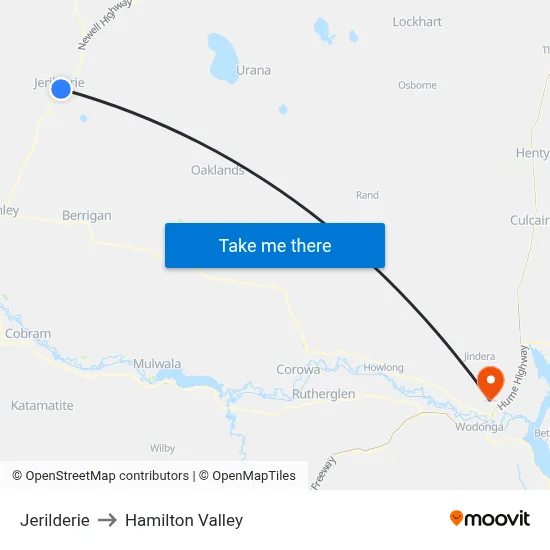 Jerilderie to Hamilton Valley map