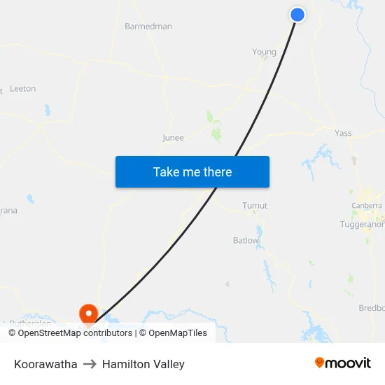 Koorawatha to Hamilton Valley map