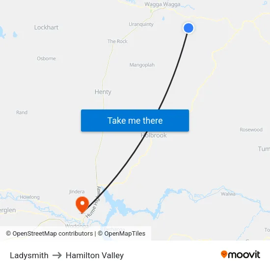 Ladysmith to Hamilton Valley map
