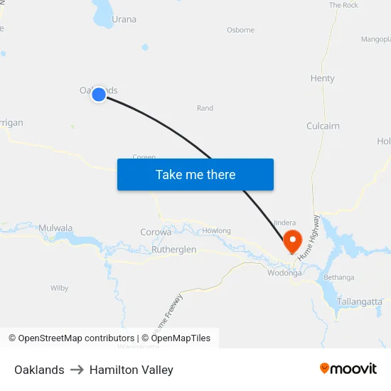 Oaklands to Hamilton Valley map
