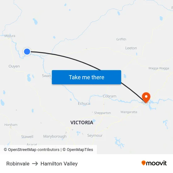 Robinvale to Hamilton Valley map