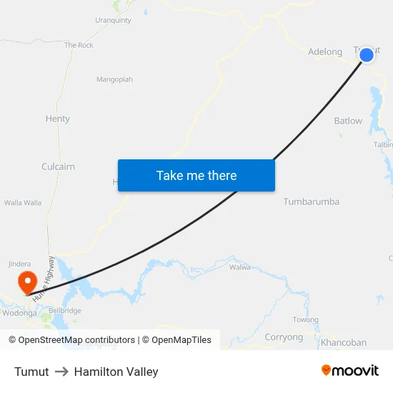 Tumut to Hamilton Valley map