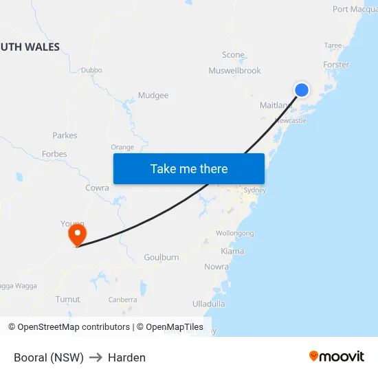 Booral (NSW) to Harden map