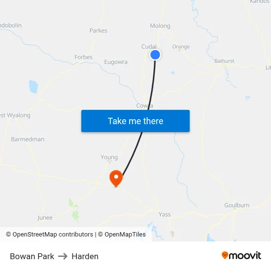 Bowan Park to Harden map