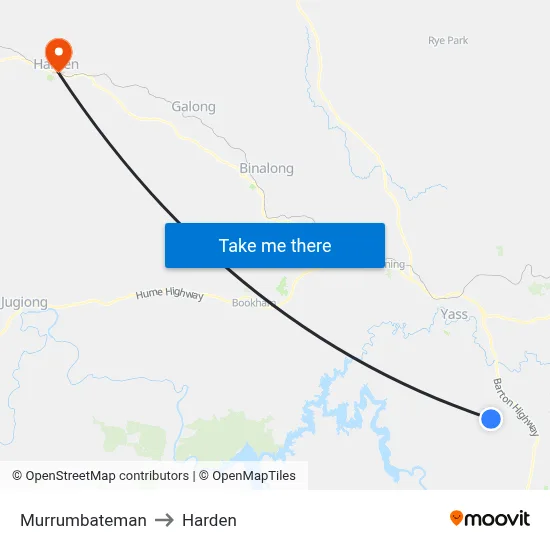 Murrumbateman to Harden map