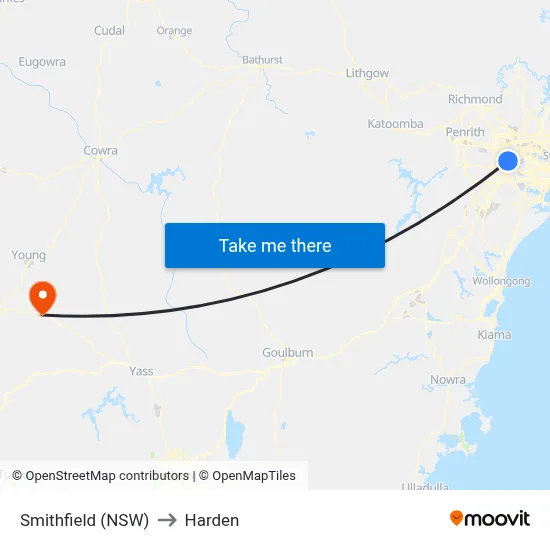 Smithfield (NSW) to Harden map