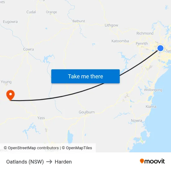 Oatlands (NSW) to Harden map