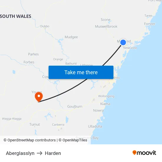 Aberglasslyn to Harden map