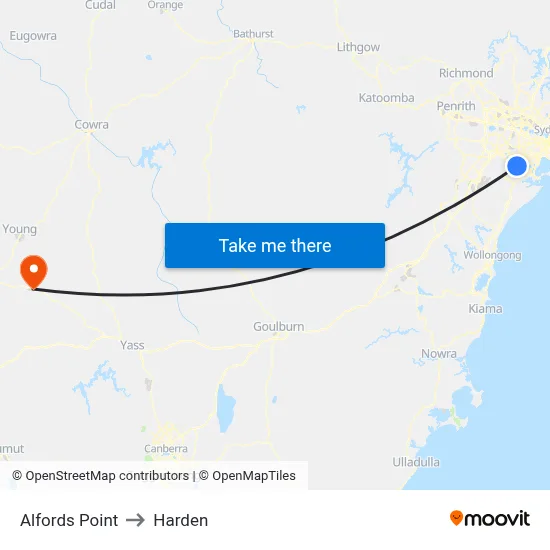 Alfords Point to Harden map