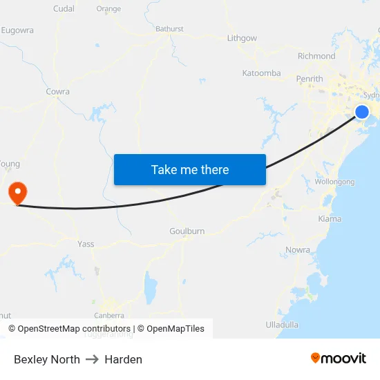 Bexley North to Harden map
