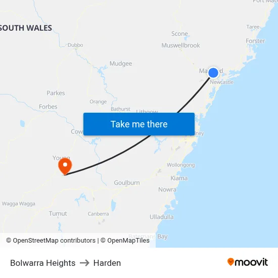 Bolwarra Heights to Harden map