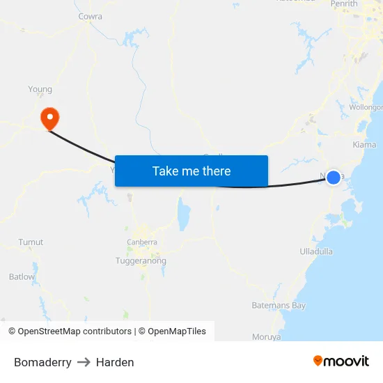 Bomaderry to Harden map
