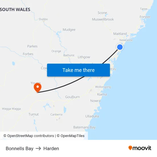 Bonnells Bay to Harden map