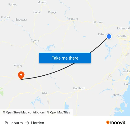 Bullaburra to Harden map