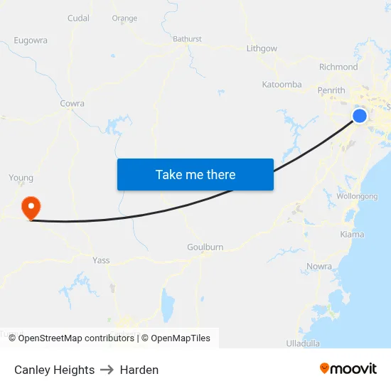 Canley Heights to Harden map