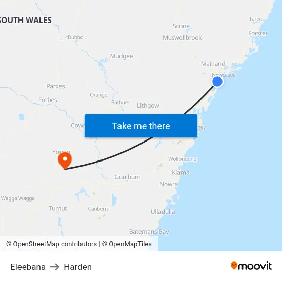 Eleebana to Harden map