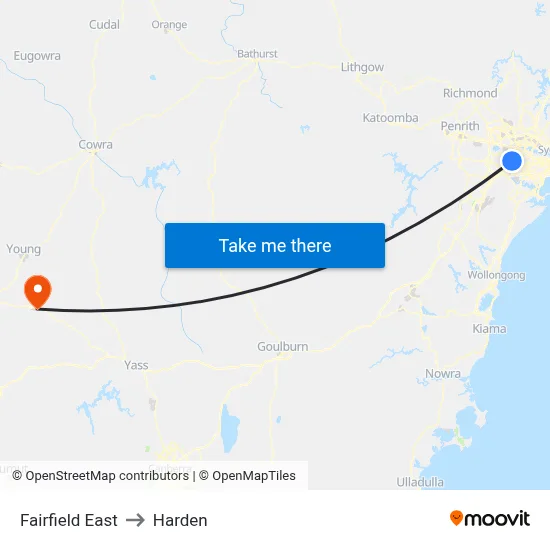 Fairfield East to Harden map