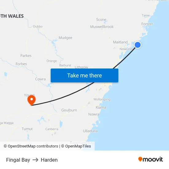 Fingal Bay to Harden map
