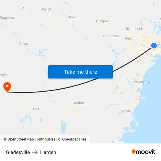 Gladesville to Harden map