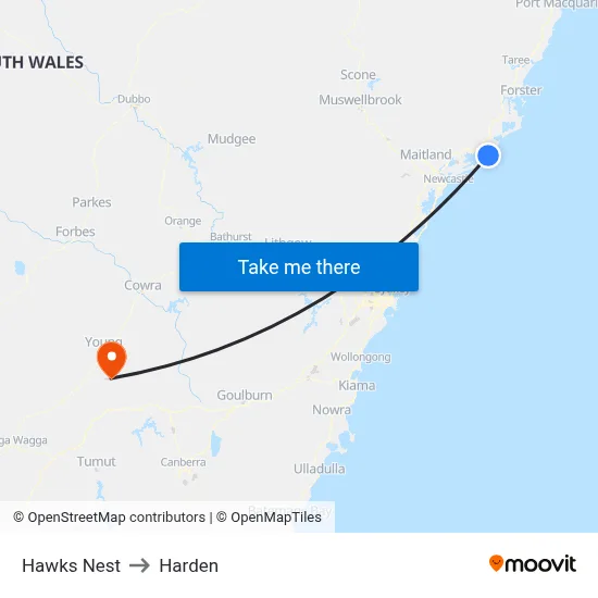 Hawks Nest to Harden map