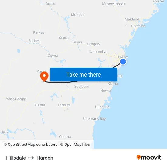 Hillsdale to Harden map